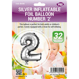 PPS GIANT STANDING FOIL NUMBER 2 BALLOON 82 CM - SILVER. PPS80040