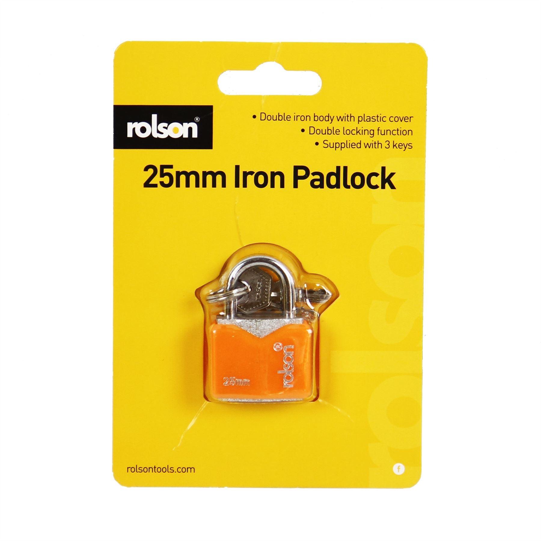 ROLSON IRON PADLOCK 25MM WITH 3 KEYS. RT66542