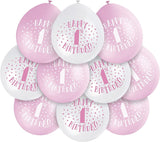 UNIQUE PARTY HAPPY 1ST BIRTHDAY LATEX BALLOONS 9 10/PK - PINK. UNI56031
