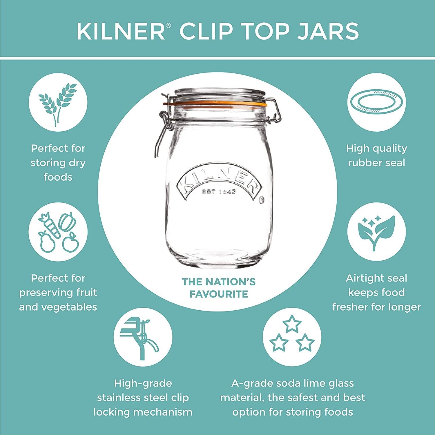 KILNER TRANSPARENT ROUND CLIP TOP JAR 2 LITRE. 0025493