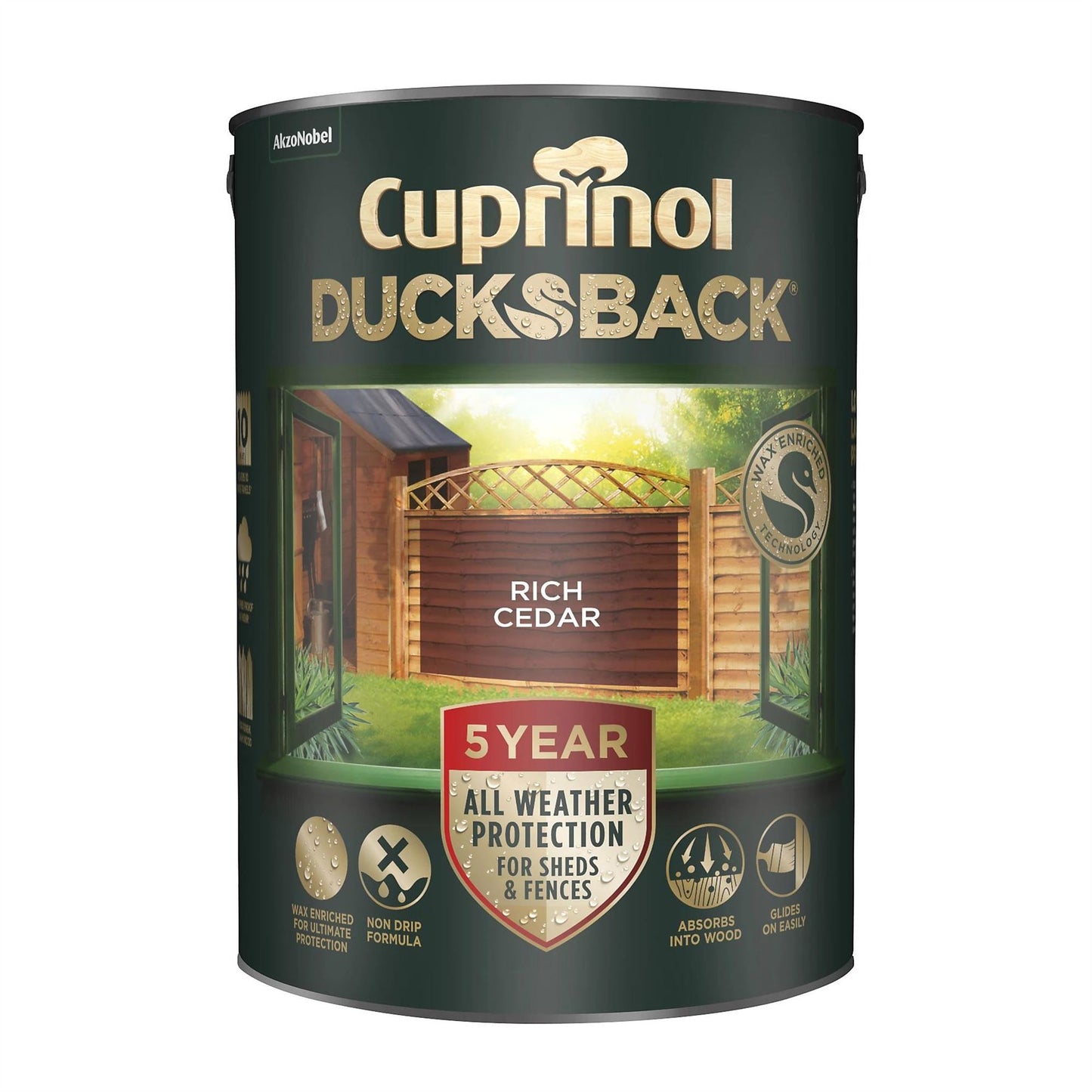 CUPRINOL DUCKSBACK EXTERIOR WOOD SHEDS FENCES PAINT 5L - RICH CEDAR. 5092436
