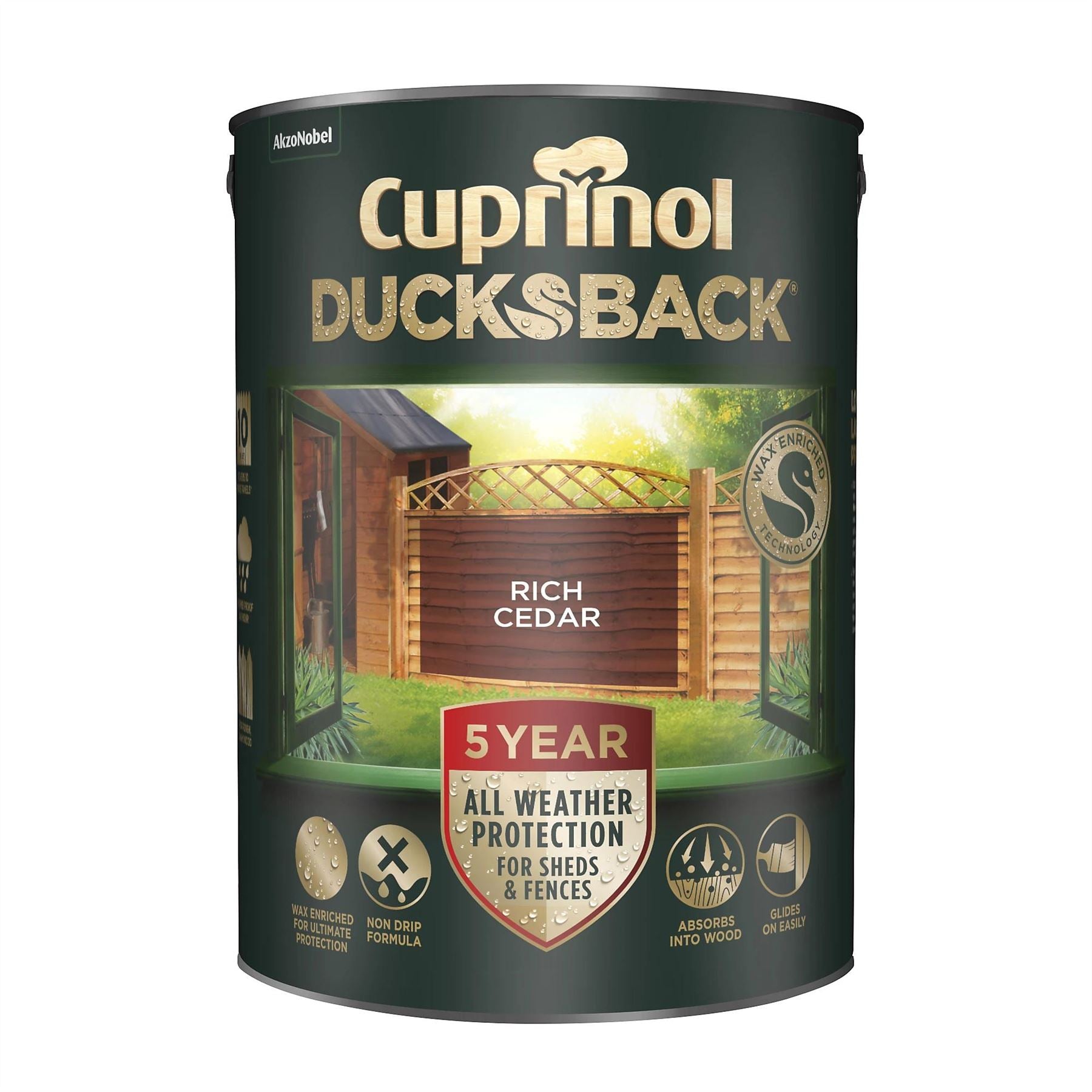 CUPRINOL DUCKSBACK EXTERIOR WOOD SHEDS FENCES PAINT 5L - RICH CEDAR. 5092436