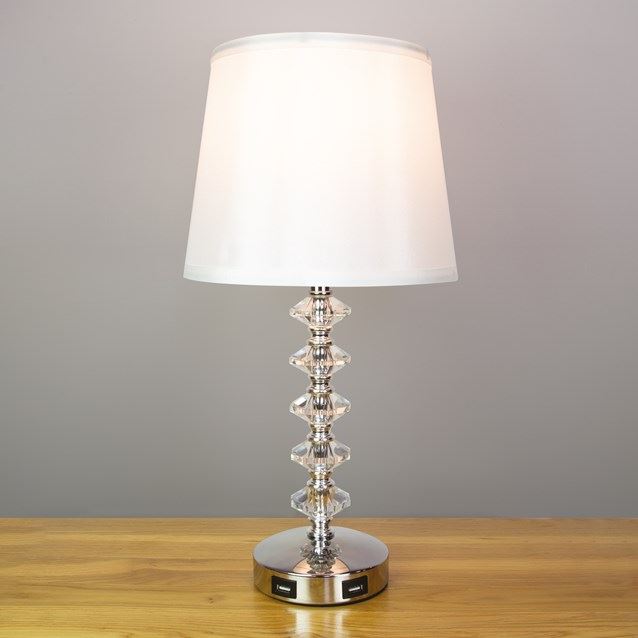 ANIKA CRYSTAL EFFECT DUEL USB CHARGING TABLE LAMP 45CM. BML62339