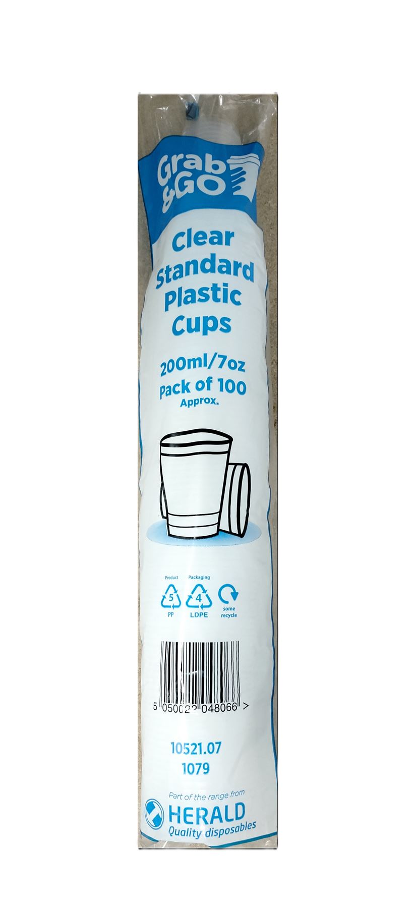 GRAB & GO CLEAR STANDARD PLASTIC CUPS 100/PK (200ML / 7OZ). 10521.07