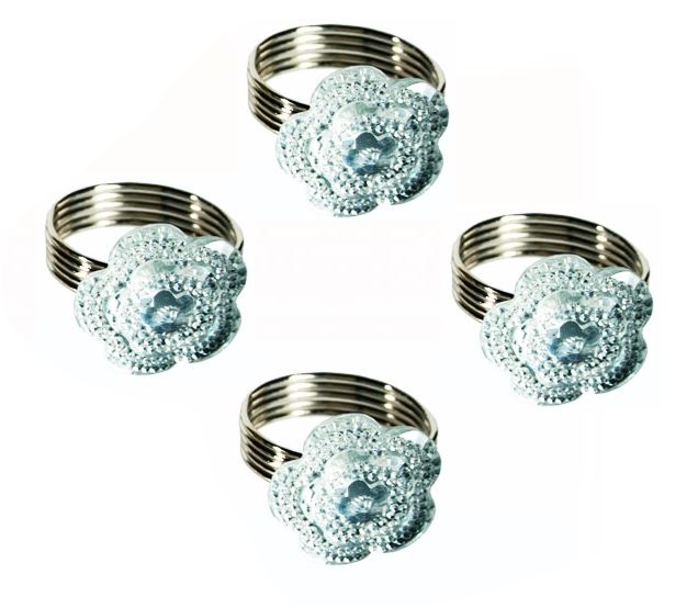 SET OF 4 SILVER PLATED NAPKIN HOLDER WITH CLEAR ACRYLIC STONES FLOWER. 101143FLOWER \\\101143FLOWER