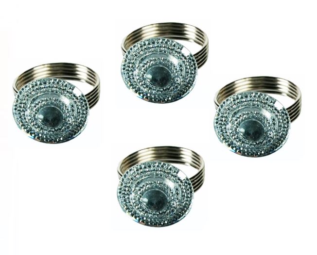 SET OF 4 SILVER PLATED NAPKIN HOLDER WITH CLEAR ACRYLIC STONES ROUND. 101143ROUND \\\101143ROUND