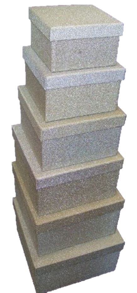 SET OF 6 GLITTER SILVER ENCLOSED NESTED SQUARE GIFT BOXES. 13317-BX \\\13317-BX