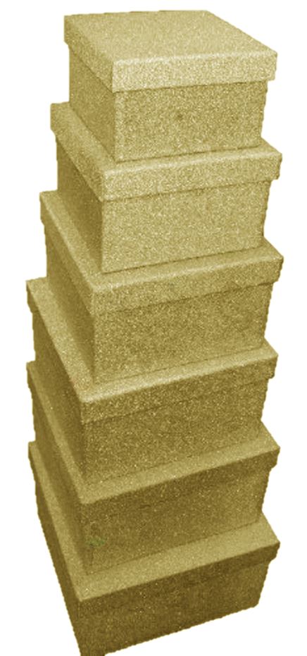 SET OF 6 GLITTER CHAMPAGNE GOLD ENCLOSED NESTED SQUARE GIFT BOXES. 13320-BX \\\13320-BX