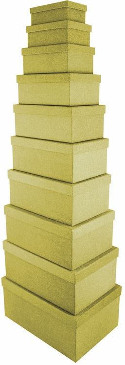 SET OF 10 GLITTER CHAMPAGNE GOLD ENCLOSED NESTED RECTANGULAR OBLONG GIFT BOXES. 13332BX \\\13332BX