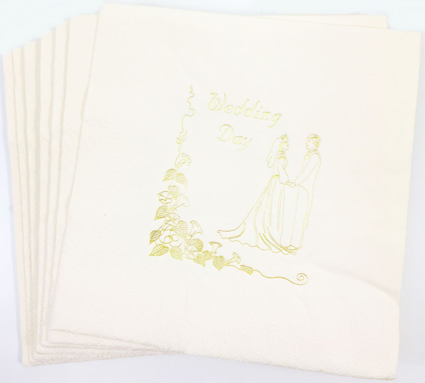 WEDDING DAY CREAM NAPKINS GOLD LETTER 33CM X 33CM. 145010 \\\145010