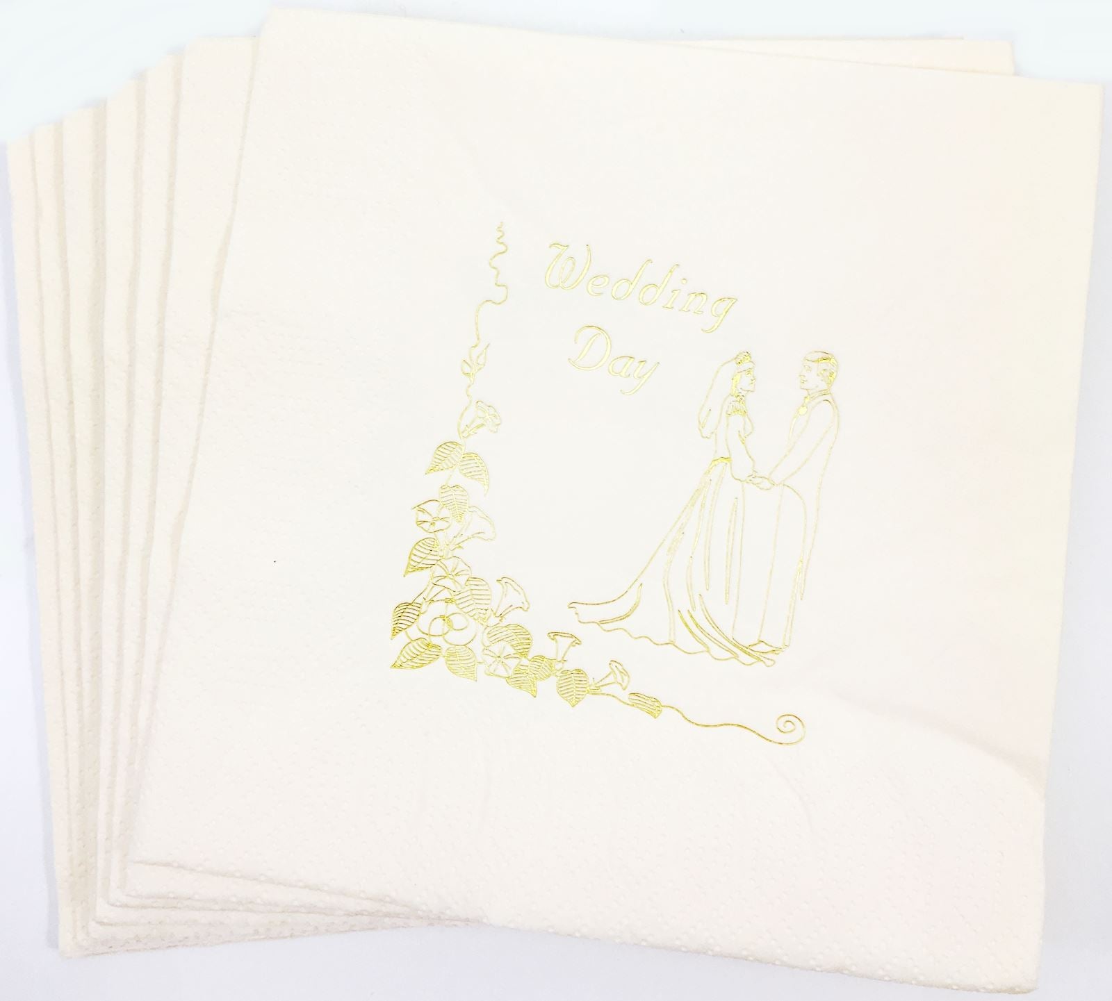 WEDDING DAY CREAM NAPKINS GOLD LETTER 33CM X 33CM. 145010 \\\145010