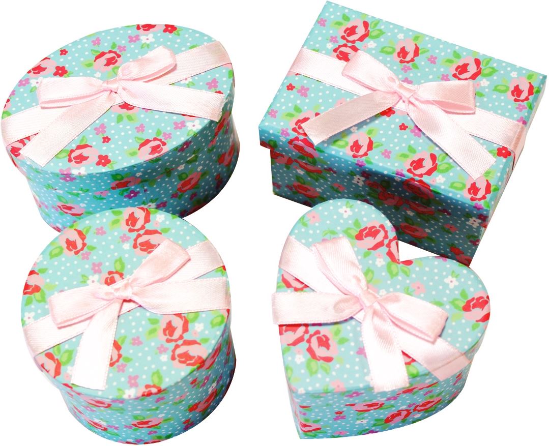 SET OF 4 CUTE GIFT BOXES FLOWERS WITH RIBBON. 14724-BX \\\14724-BX