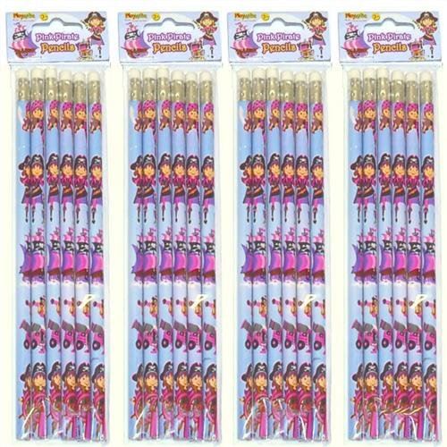 PINK PIRATE FULL LENGTH PENCILS.ERASER TOP - 1 PACK. 150179 \\\150179