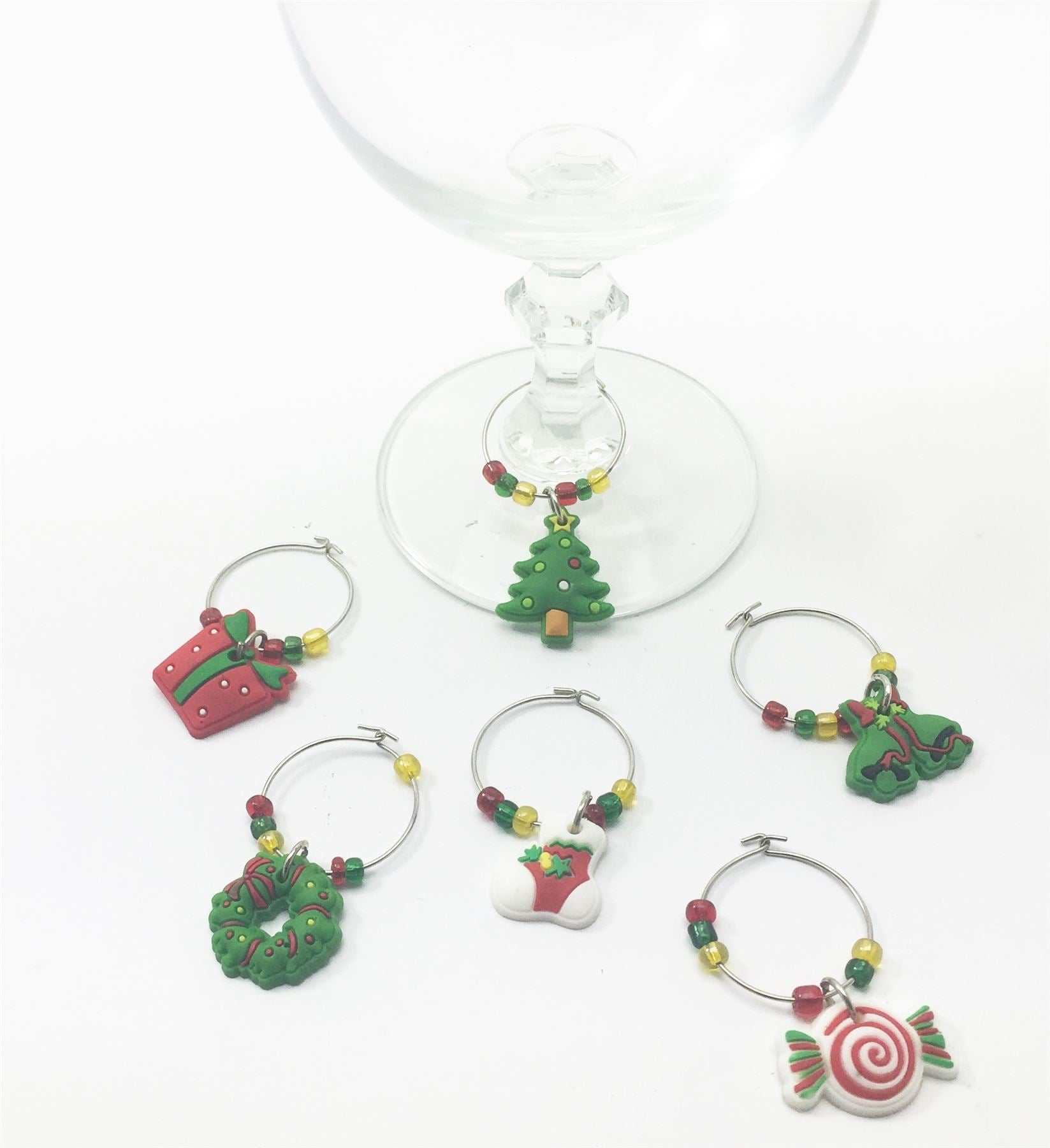 6 CHRISTMAS XMAS WINE GLASS CHARMS RING. 15114 \\\15114