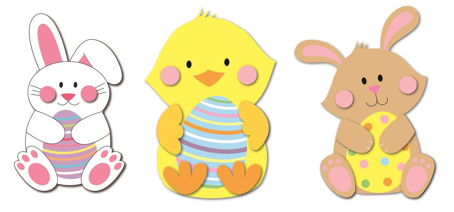EASTER FLOCKED GLITTER WHITE BROWN RABBIT CHICK SHAPE 3D GIFT BAG ASSORTED ONE SUPPLY. 15144_17007_17010 \\\15144_17007_17010