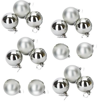 PACK OF 16 SILVER MAT SHINE CHRISTMAS BAUBLES. 152087 \\\152087