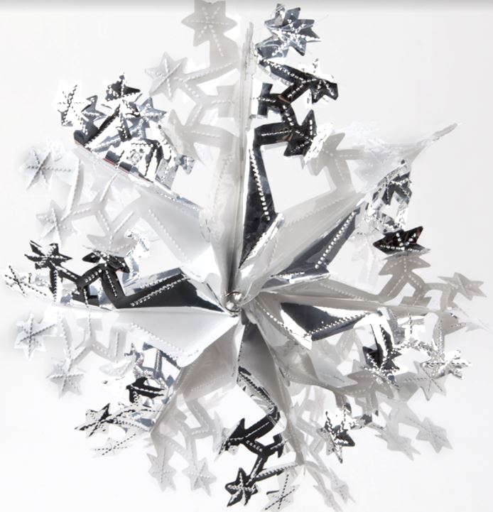 16 INCH SILVER AND WHITE HANGING FOIL SNOWFLAKE CHRISTMAS DECORATION 551742. PI152358S \\\152358S