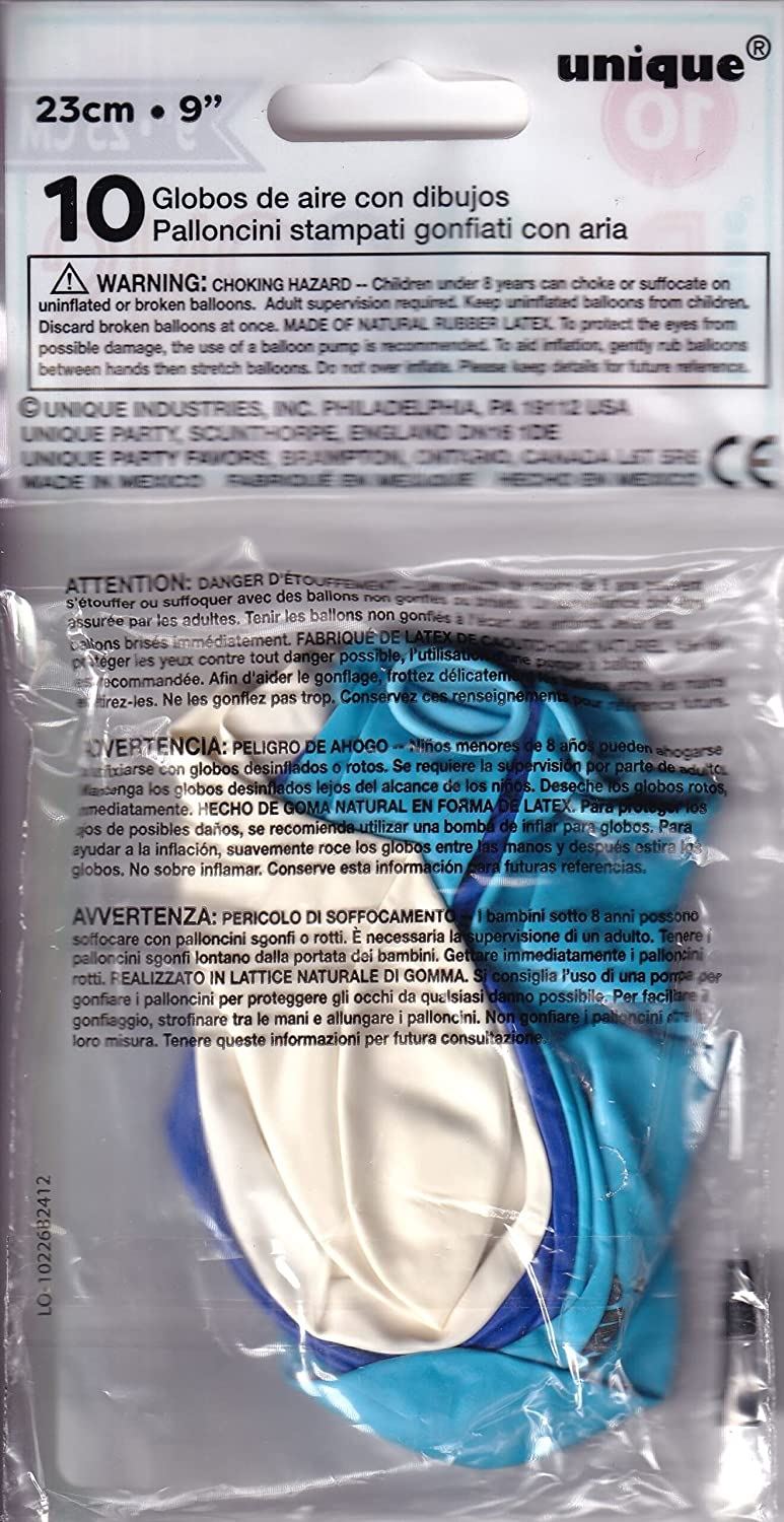 UNIQUE PARTY BIRTHDAY BOY LATEX BALLOONS 9 10/PK - BLUE / WHITE. UNI56062