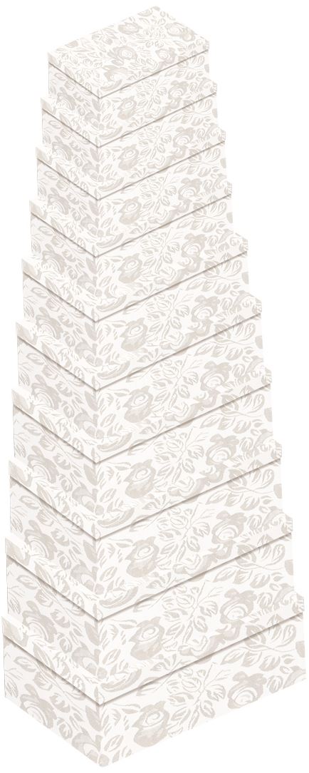 SET OF 10 WHITE ROSE ENCLOSED NESTED RECTANGULAR OBLONG GIFT BOXES. 15558BX \\\15558BX