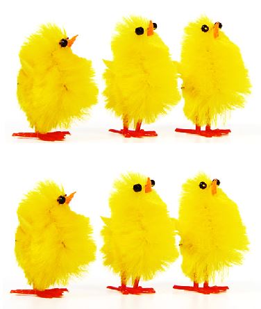 6 PLUSH MINI YELLOW CHICKS BONNET HAT CRAFT KIDS EASTER EGG HAMPER DECORATIONS. 17106 \\\17106