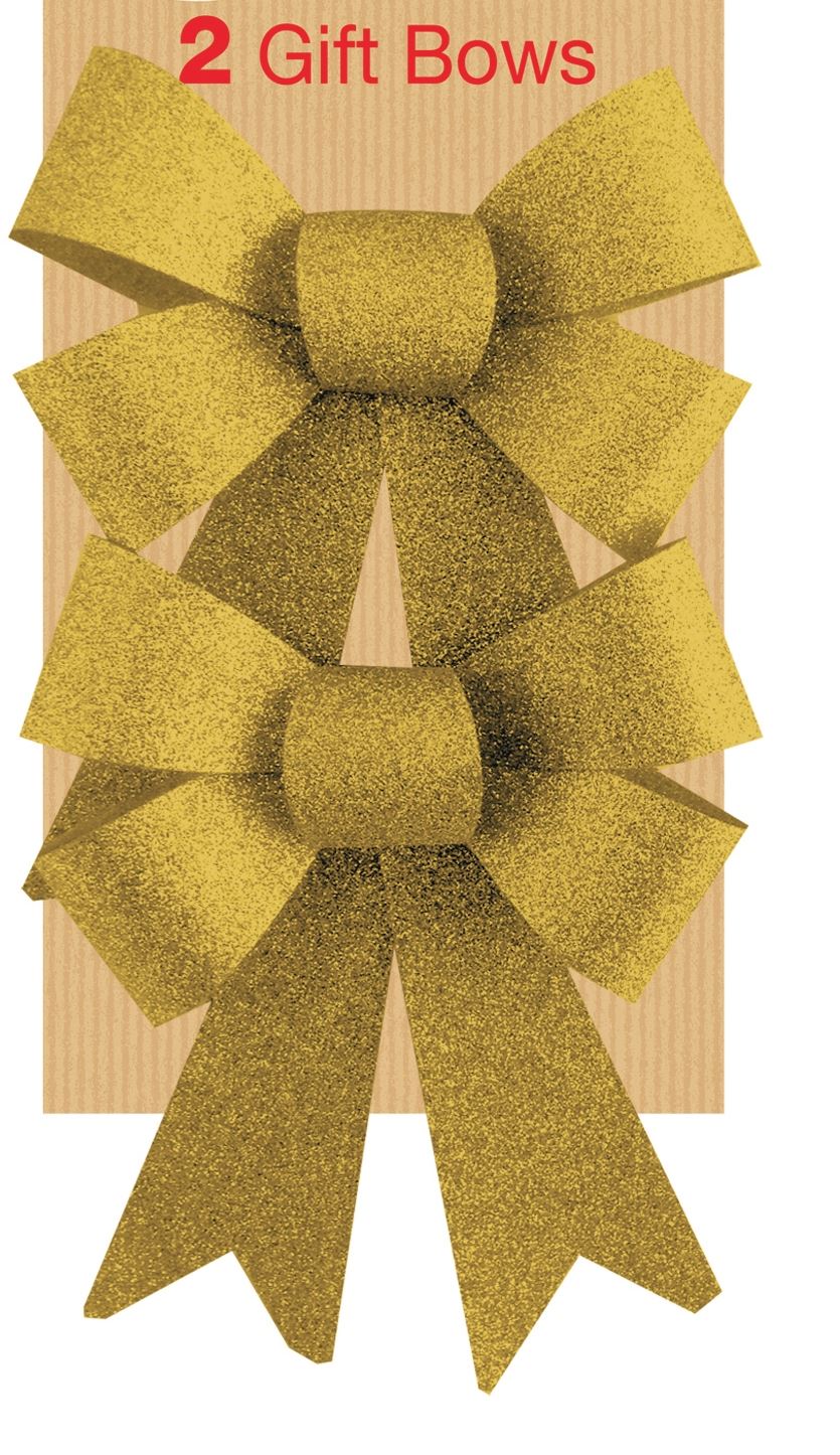 2 IN A PACK GLITTER BOWS GOLD CHRISTMAS DECORATION. 17841 \\\17841
