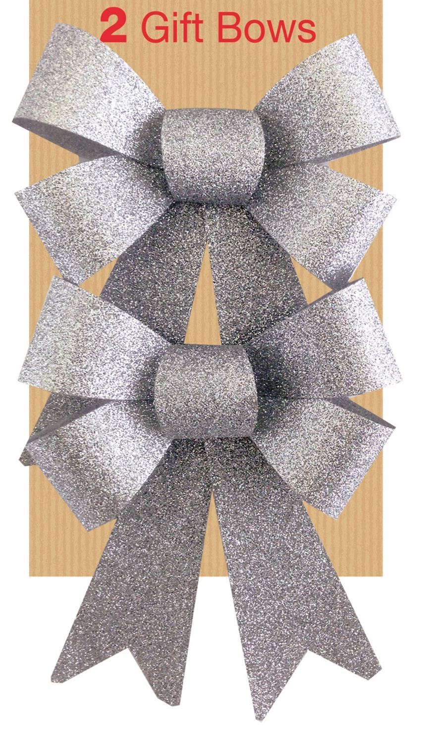 2 IN A PACK GLITTER BOWS SILVER CHRISTMAS DECORATION. 17844 \\\17844