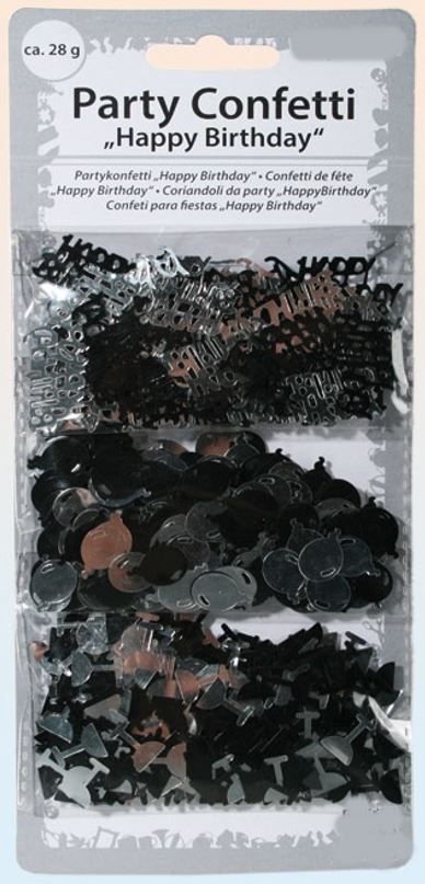 BLACK SILVER METALLIC CONFETTI HAPPY BIRTHDAY. 181046 \\\181046