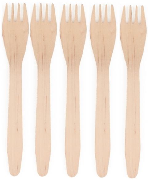 BIODEGRADABLE DISPOSABLE BIRCHWOOD WOODEN FORKS 16.5CM 100/PK. 10100.02 \\\18199