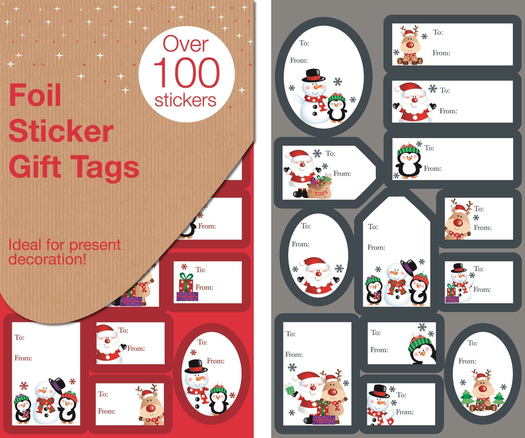 FOIL STICKER GIFT TAGS CUTE RED/SILVER. X23664 18351 \\\18351