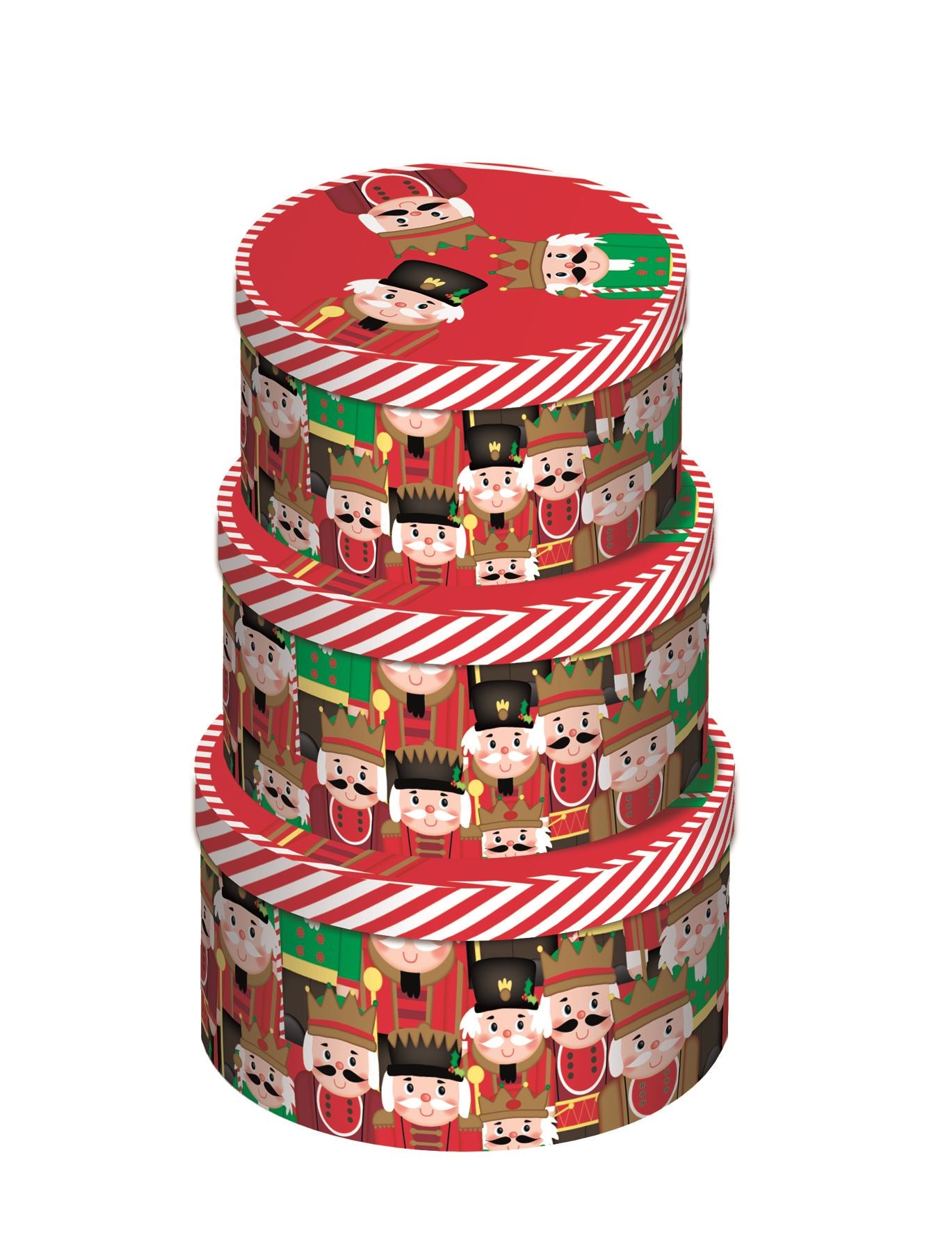 SET OF 3 CHRISTMAS TOY SOLIDER ENCLOSED NESTED ROUND GIFT BOXES. 18750 \\\18750
