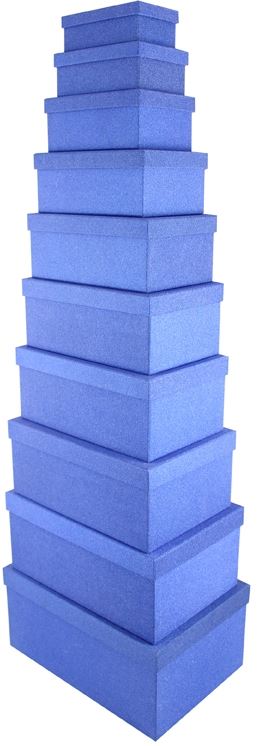 SET OF 10 GLITTER BLUE ENCLOSED NESTED RECTANGULAR OBLONG GIFT BOXES. 19161BX \\\19161BX