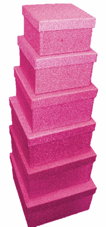 SET OF 6 GLITTER PINK ENCLOSED NESTED SQUARE GIFT BOXES. 19164-BX \\\19164-BX