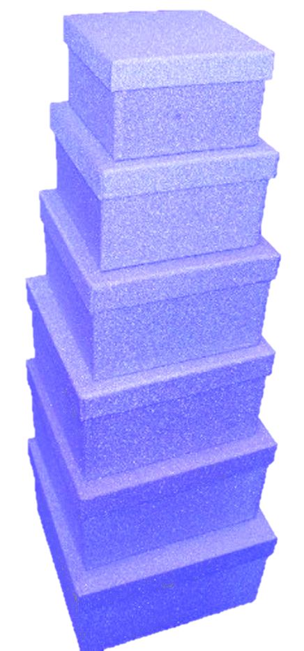 SET OF 6 GLITTER BLUE ENCLOSED NESTED SQUARE GIFT BOXES. 19167-BX \\\19167-BX