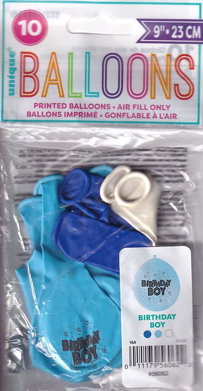 UNIQUE PARTY BIRTHDAY BOY LATEX BALLOONS 9 10/PK - BLUE / WHITE. UNI56062