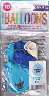 UNIQUE PARTY BIRTHDAY BOY LATEX BALLOONS 9 10/PK - BLUE / WHITE. UNI56062