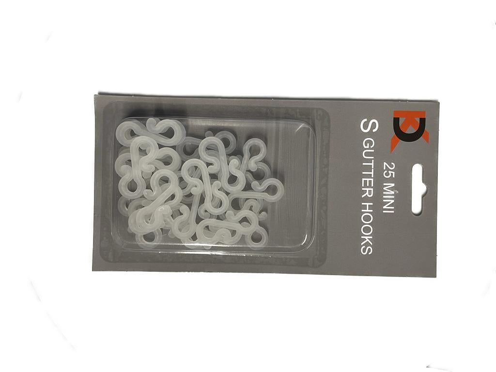 25 WHITE S SHAPE MINI GUTTER LIGHT HOOKS CLIP. 20676 FF0125CLR \\\20676