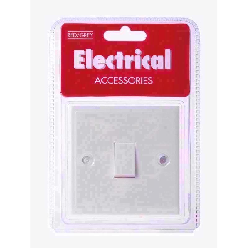 RED GREY B15P SINGLE / 1 GANG 2 WAY LIGHT SWITCH WHITE. B15P
