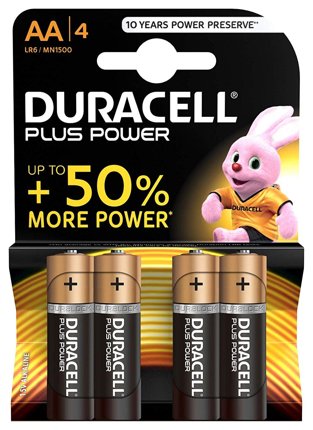 DURACELL PLUS BATTERY AA BATTERIES MN1500PLUS - 4 PACK. MN1500PLUS