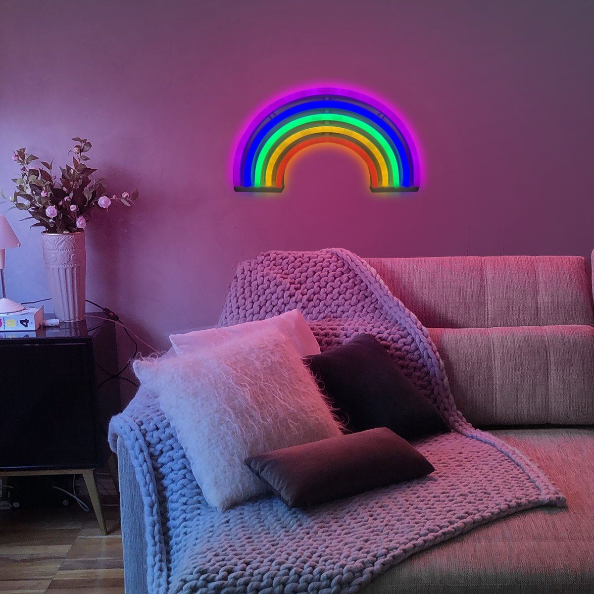 BATTERY OPERATED / USB POWERED NEON LED WALL LIGHT  30CM X 16CM- RAINBOW. AQN01