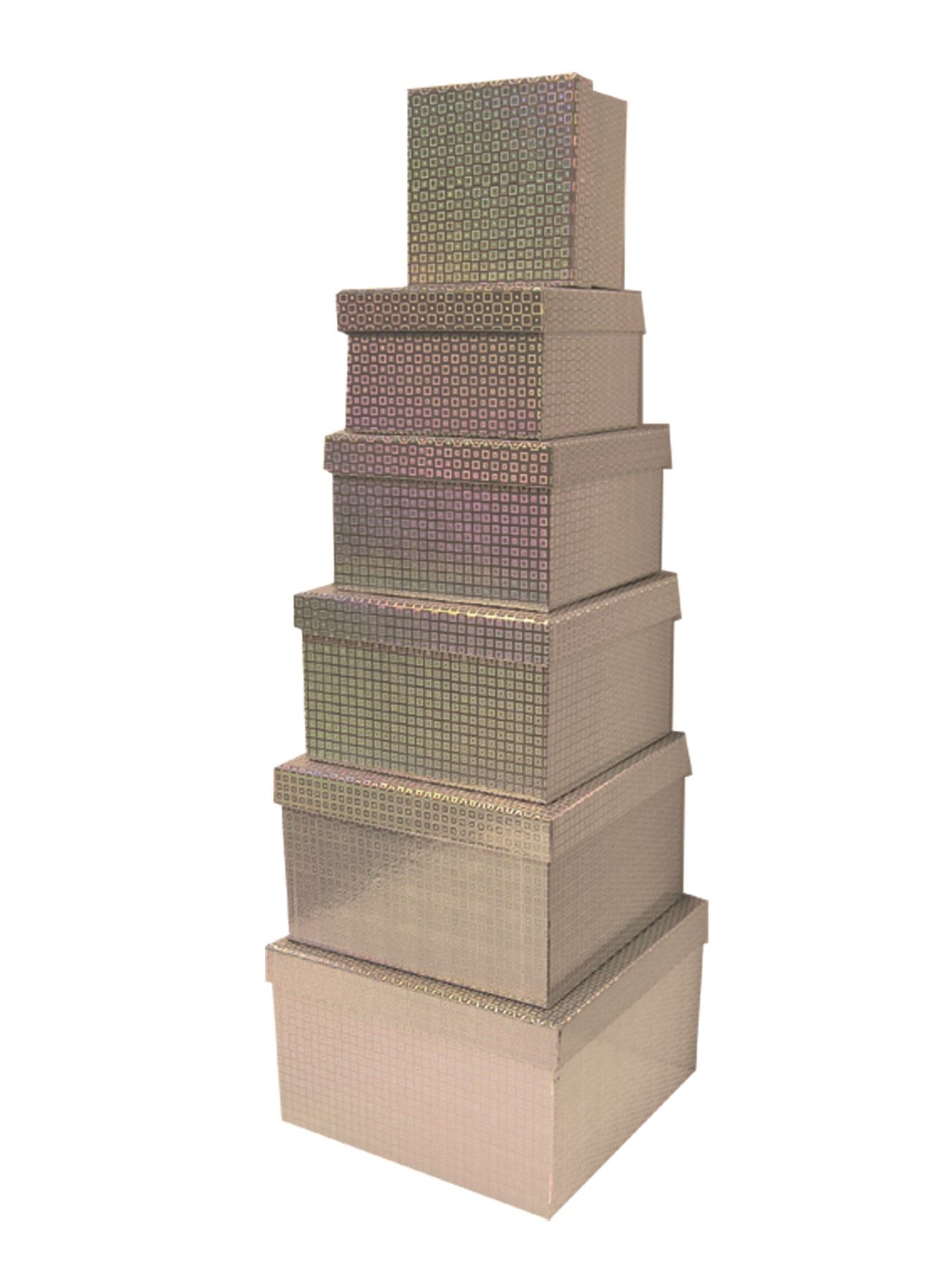 SET OF 6 HOLOGRAPHIC SILVER ENCLOSED NESTED SQUARE GIFT BOXES. 3024-BX \\\3024BX