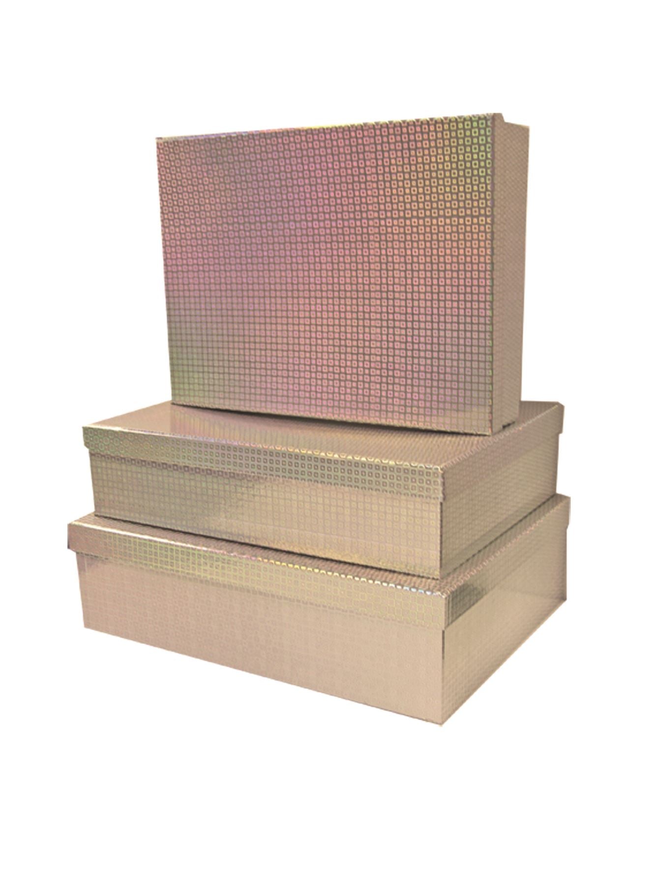 SET OF 3 HOLOGRAPHIC SILVER GIFT BOXES ASSORTED SIZE. 3057-BX \\\3057BX
