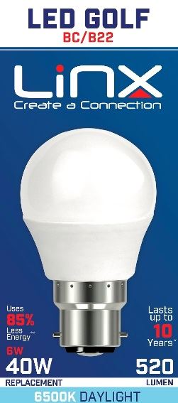 G45 GOLF OPAL B22 220-240V 6W 520LMS 6500K LED BULB. LX0008
