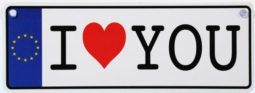 PLASTIC NUMBER PLATE I LOVE YOU WITH SUCTION CUPS. 335910 \\\335910