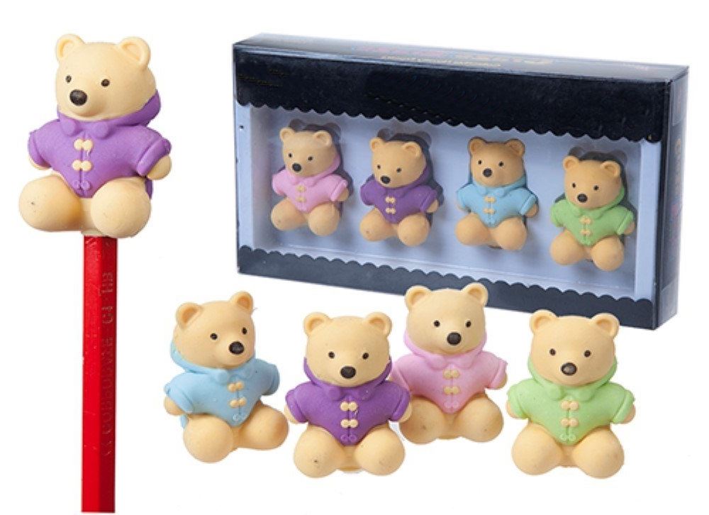 4 IN A PACK YELLOW BEAR DUFFLE COAT RUBBER ERASER. 383019 \\\383019