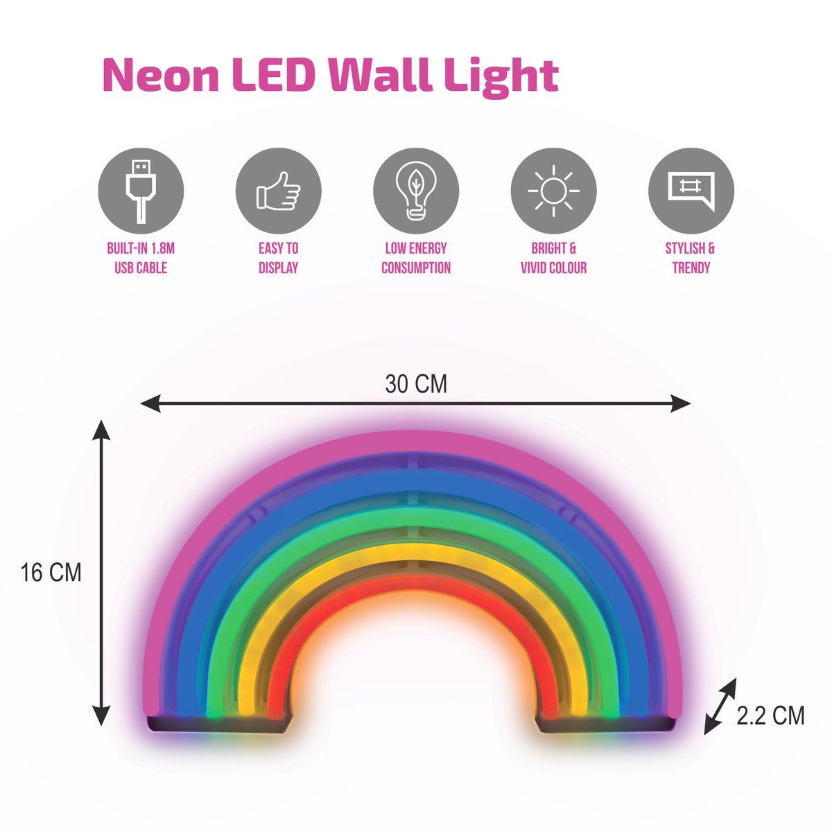BATTERY OPERATED / USB POWERED NEON LED WALL LIGHT  30CM X 16CM- RAINBOW. AQN01