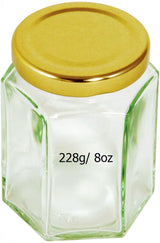 HEXAGONAL JAR GOLD SCREW LID 228G/8OZ. 10A04152