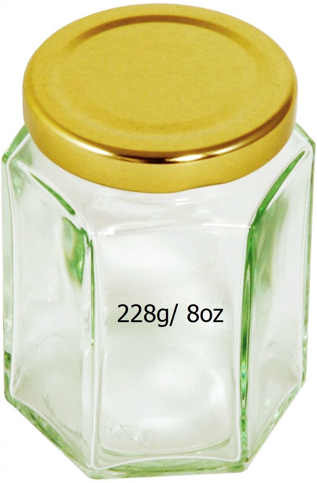 HEXAGONAL JAR GOLD SCREW LID 228G/8OZ. 10A04152