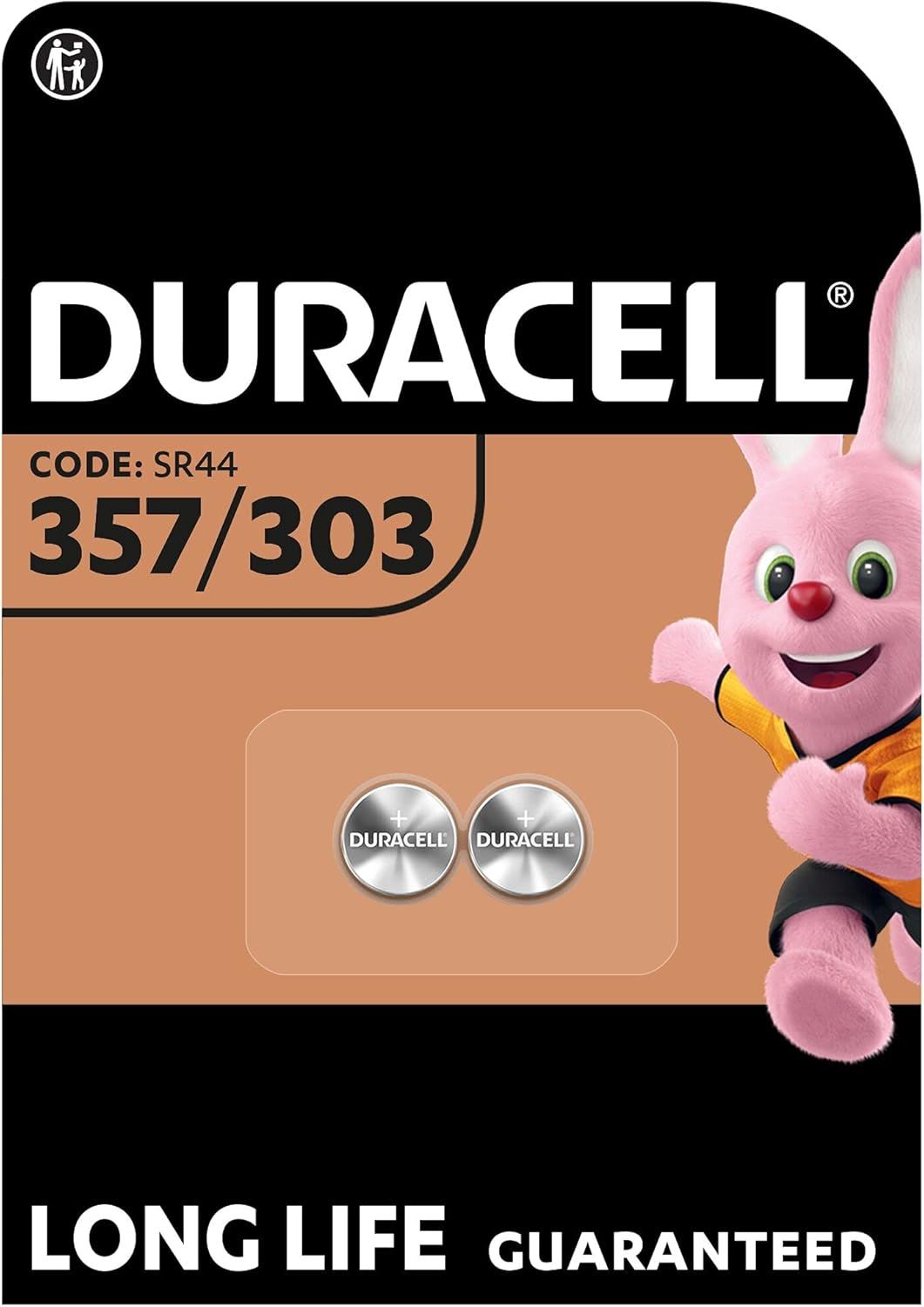 DURACELL 357 303 SR44 SR44W 1.5V SILVER OXIDE BUTTON BATTERY 2/PK. DL357