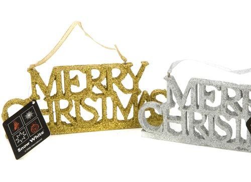 GLITTER MERRY CHRISTMAS HANGING PLAQUE - GOLD XMAS DOOR WALL DECORATION. 451333G \\\451333G
