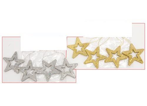 4 GLITTER GOLD AND SILVER STAR HANGING CHRISTMAS DECORATIONS -  GOLD AND SILVER 2 PACK. 451893 \\\451893